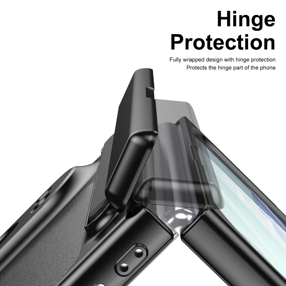 Leather Phone Case with Hinge Protection & Built-in Screen Protector