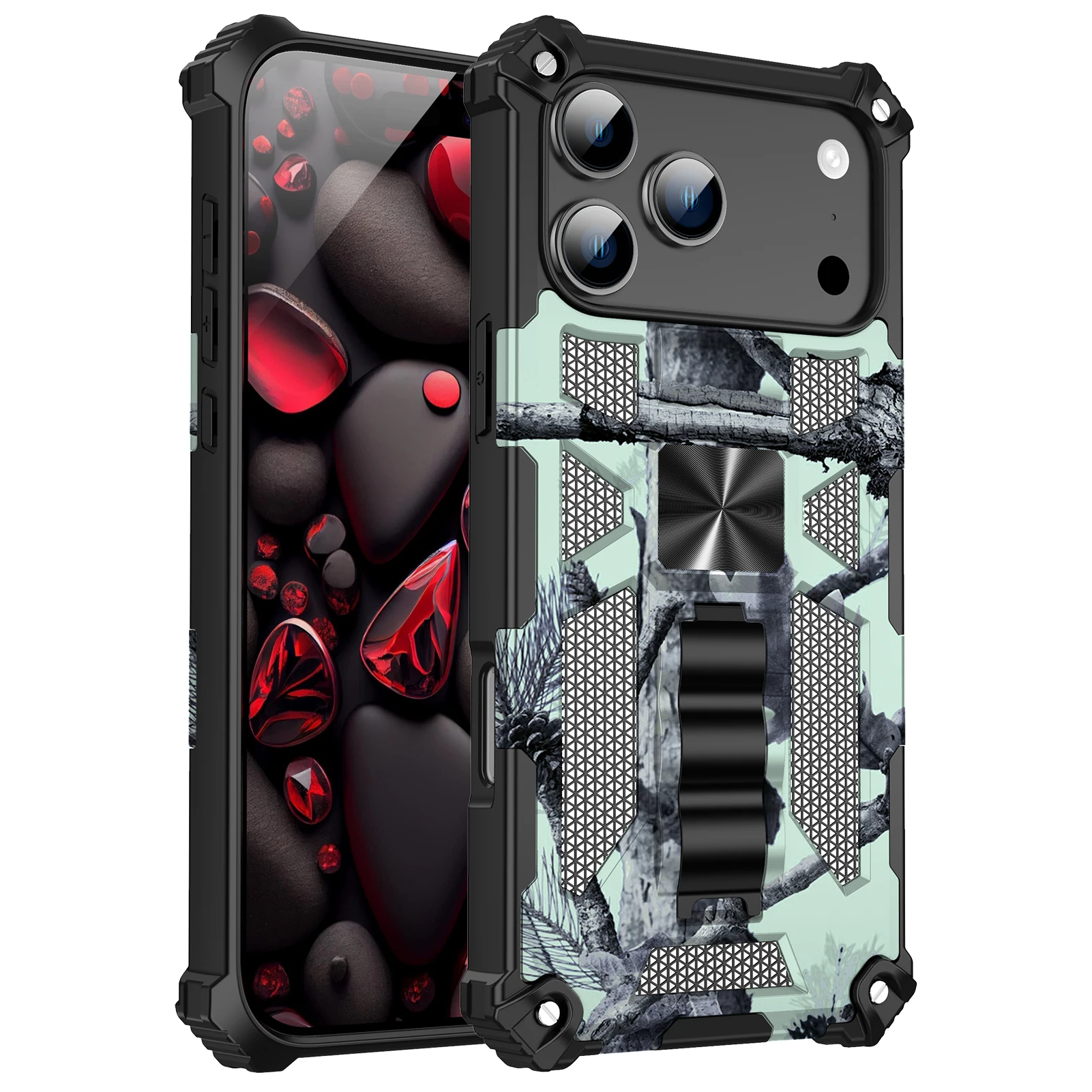 Military Camouflage Armor TPU Case with Built-in Kickstand and Magnetic Cover