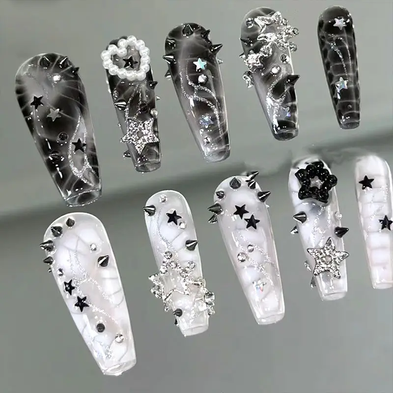 Metallic Black Silver Nail Charm Punk Rivet Decorations