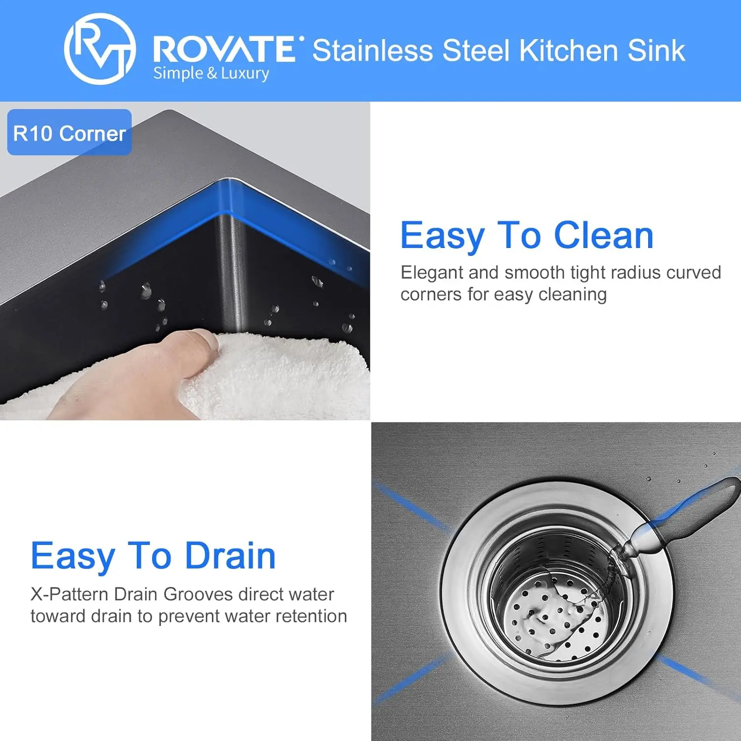 ROVATE Kitchen Sink 28&times;20 Inch Drop In 18 Gauge Handmade SUS 304 Top mount Stainless Steel 9 Inch Deep Single Bowl Black