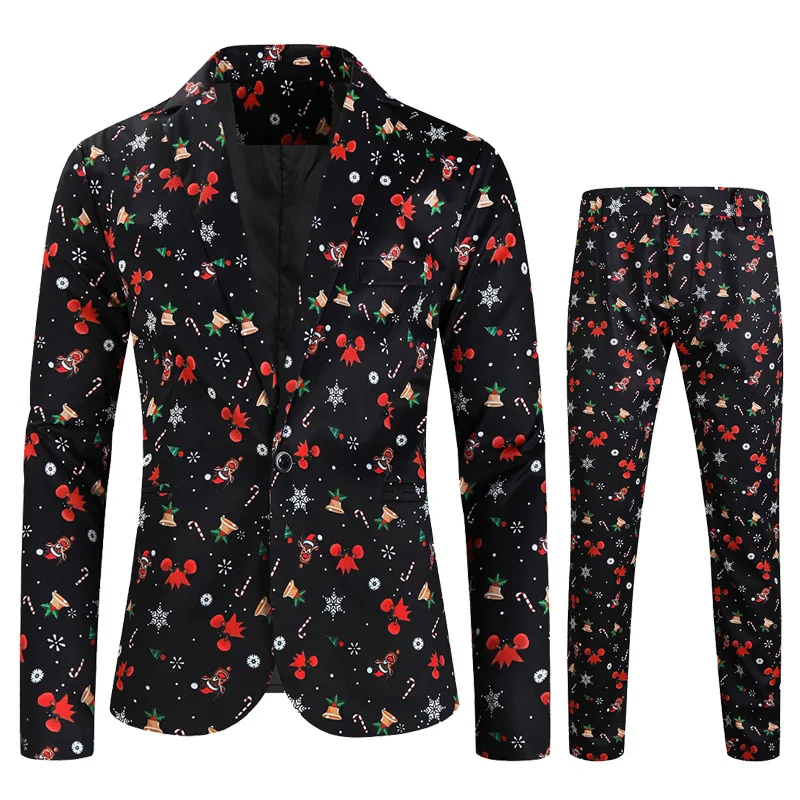 Hot Christmas 3D Digital Printed Mens Suit 2 Pieces Set, Festive Casual Handsome Tide Blazer with Pant, 14 Styles Available