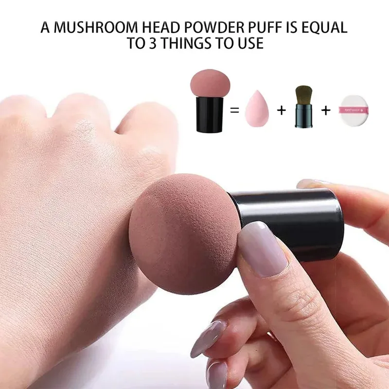 1-6PCS Mushroom Head Cosmetic Puff with Protective Cap Wet Dry Powder Puff Air Cushion Sponge Makeup Egg Foundation Makeup Tools