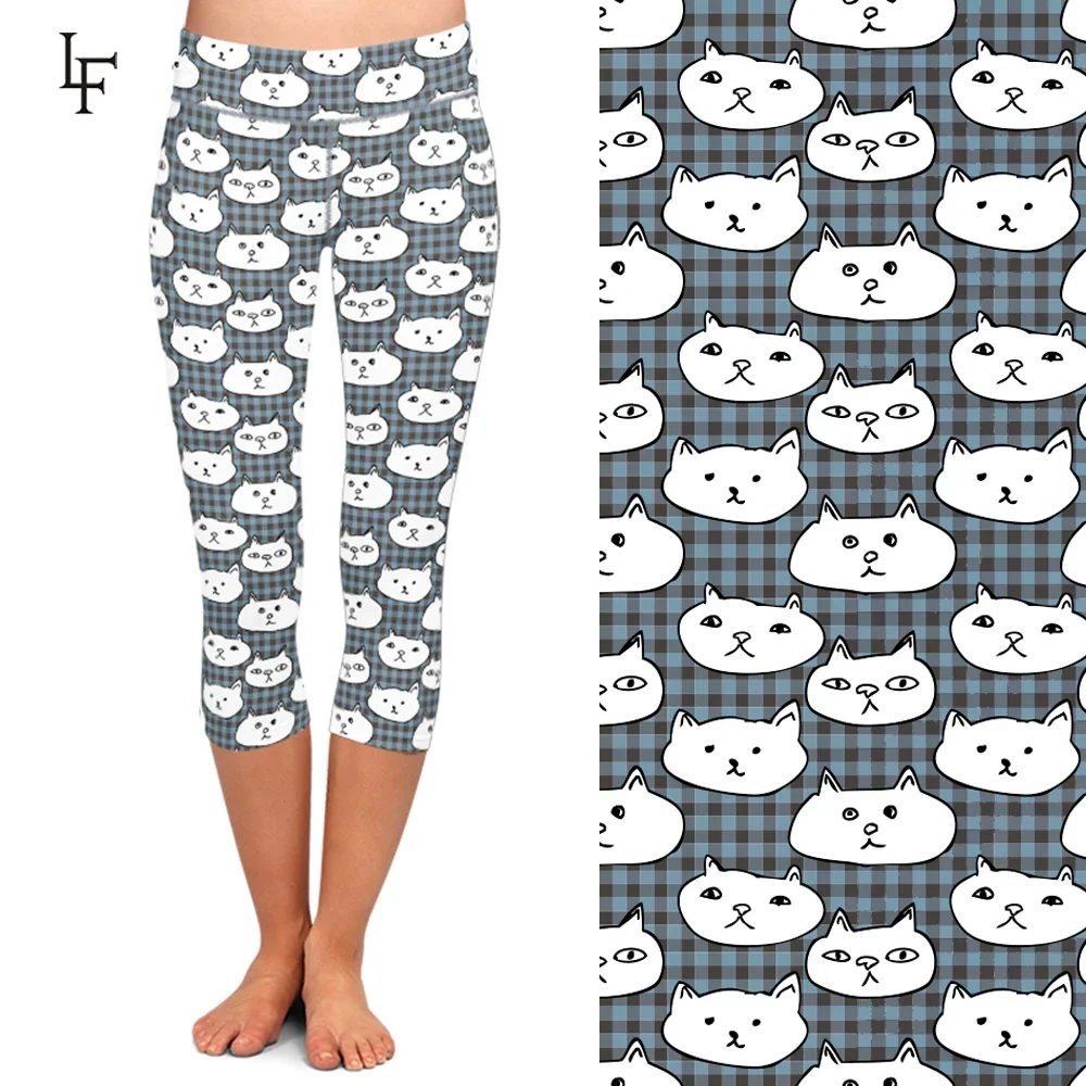 LETSFIND Cute Cartoon Pattern Printing Women High Waist Capri Leggings Summer New Stretchy Slim Leggings