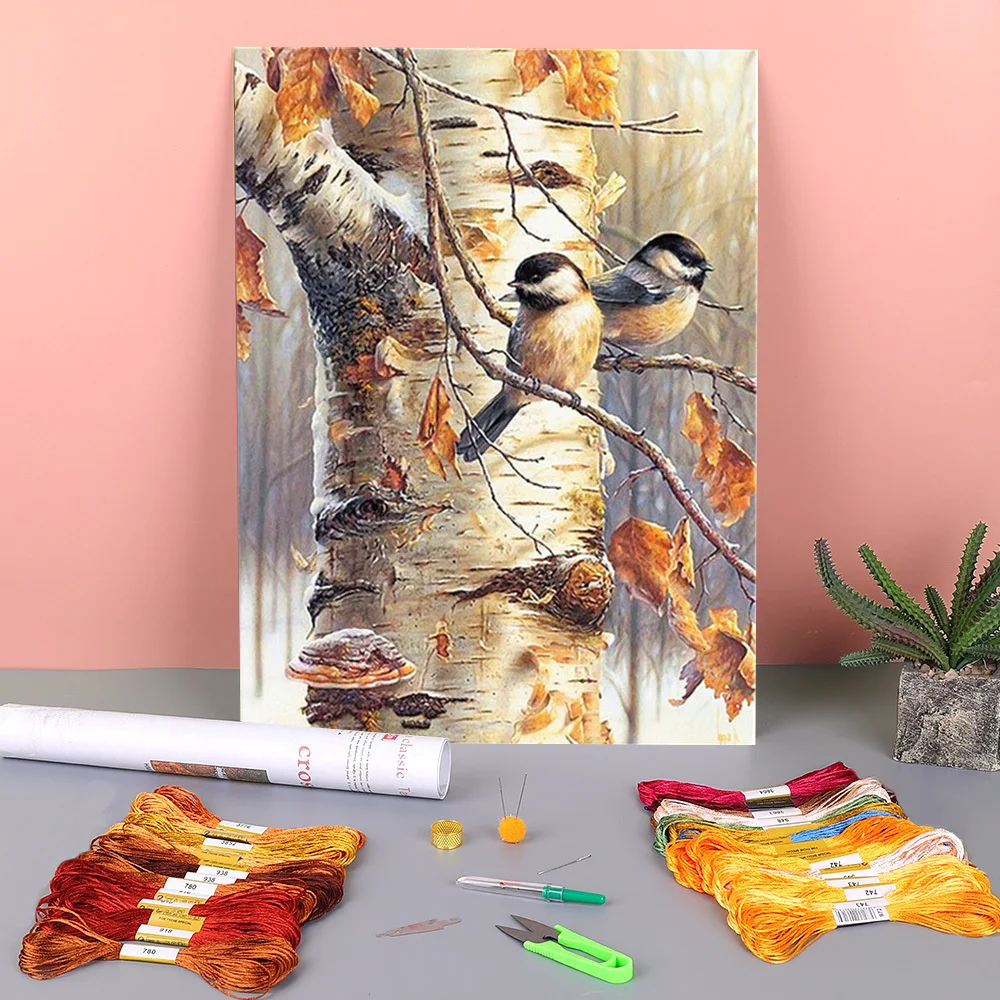 Cross Stitch Kit Animal Bird Pre-Printed 11CT DMC Threads Handiwork