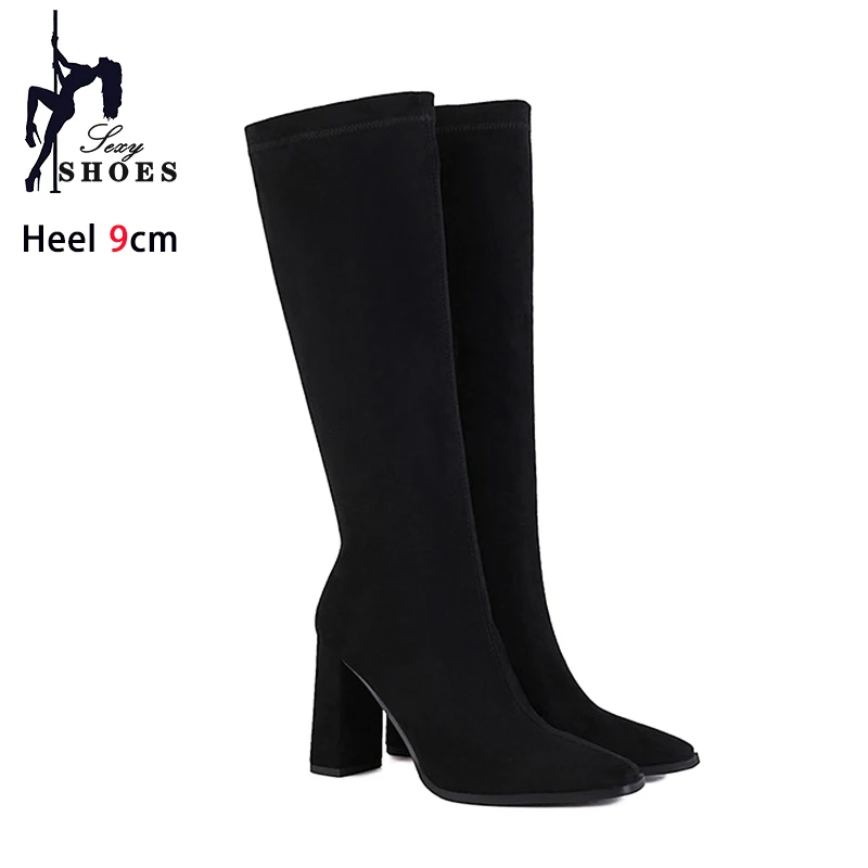 White Knee High Boots Ladies Square Toe Fetish Shoes 2025 New Office High Heels Womens Autumn Winter Long Boots Big Size Mujer