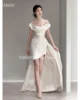 FANAN Korea Sheath Ivory Off the Shoulder Wedding Dresses Satin Backless Hi-Lo 웨딩드레스  Ruched Customized Bride Gowns Plus Size 3