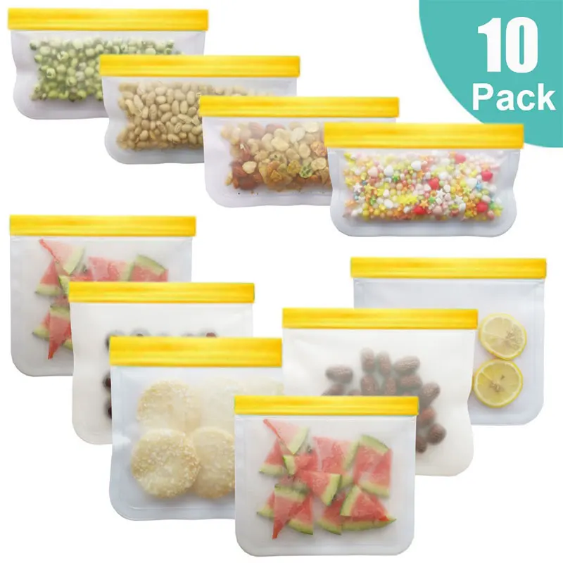 IDEATECH 9 Pezzi Sacchetti Freezer Riutilizzabili, Sacchetti per Alimenti in Silicone, Riutilizzabili Con Zip Sacchetti per Alimenti per Frutta, Verdura, Carne