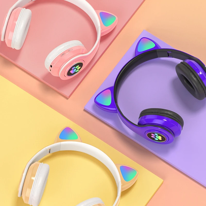 

Игровые наушники B39 с милыми ушками, Беспроводная Bluetooth-гарнитура с микрофоном, складная стерео Музыкальная гарнитура