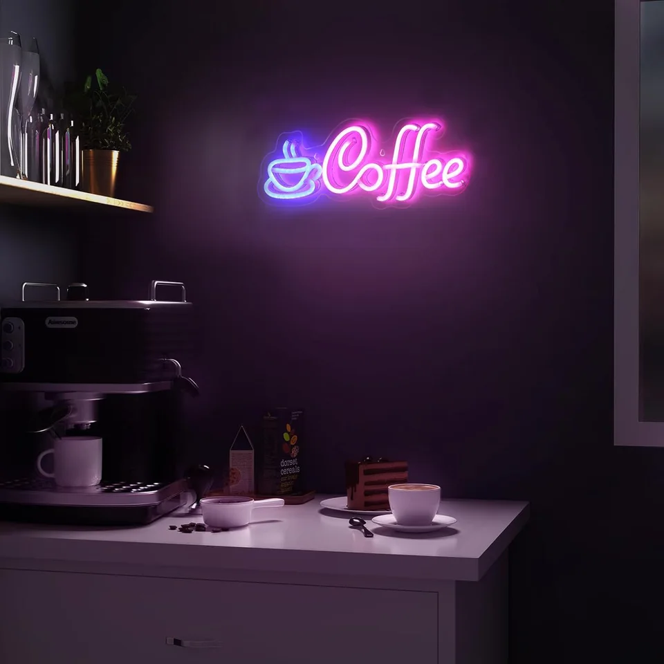 HFHungkeong Led-lichtreclame voor koffiemok, groot, 5 V, USB-aangedreven acryl neonlichten met dimbare schakelaar en hangketting voor koffie, café, bar, party, woonkamer, bord geschenken