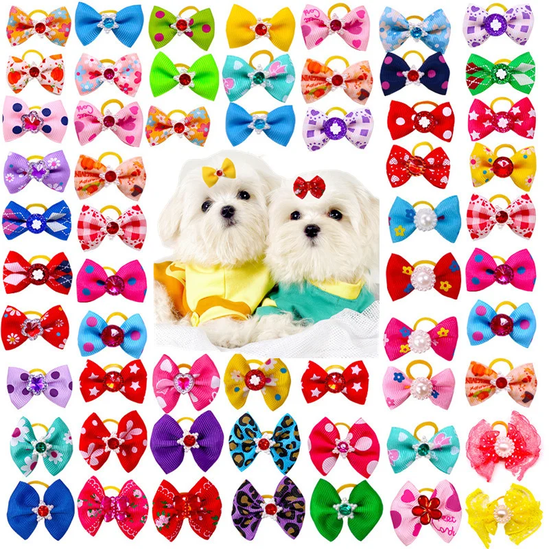 

10 Pieces/lot Cute Pet Dog Bows Ball Hair Accessories Grooming Puppy Hair Accessories with Rubber Bands Pet Headwear