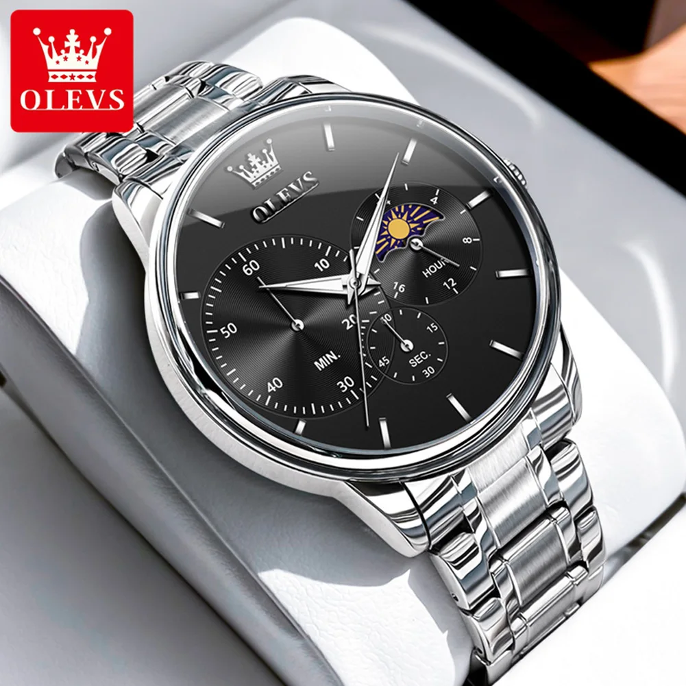 ساعة OLEVS Moon Phase للرجال بسيطة كاجوال أصلية كو...