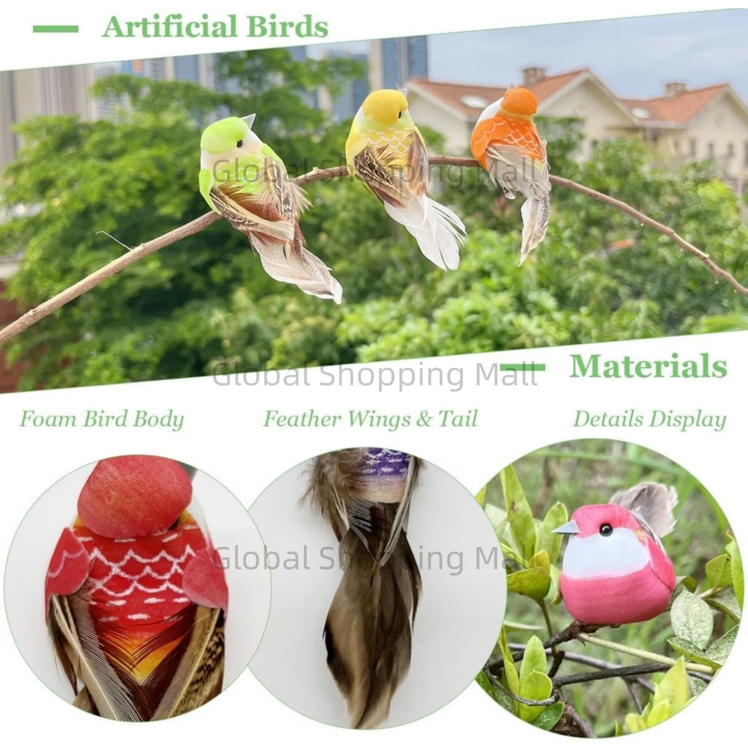 6 Stück künstliche Vögel aus Schaumstoff, Feder-Vogel-Ornament für Vogelhaus, Basteln, Weihnachtsbaum-Dekoration, Geburtstagsparty-Geschenk, Vogelmodell – Detail 4