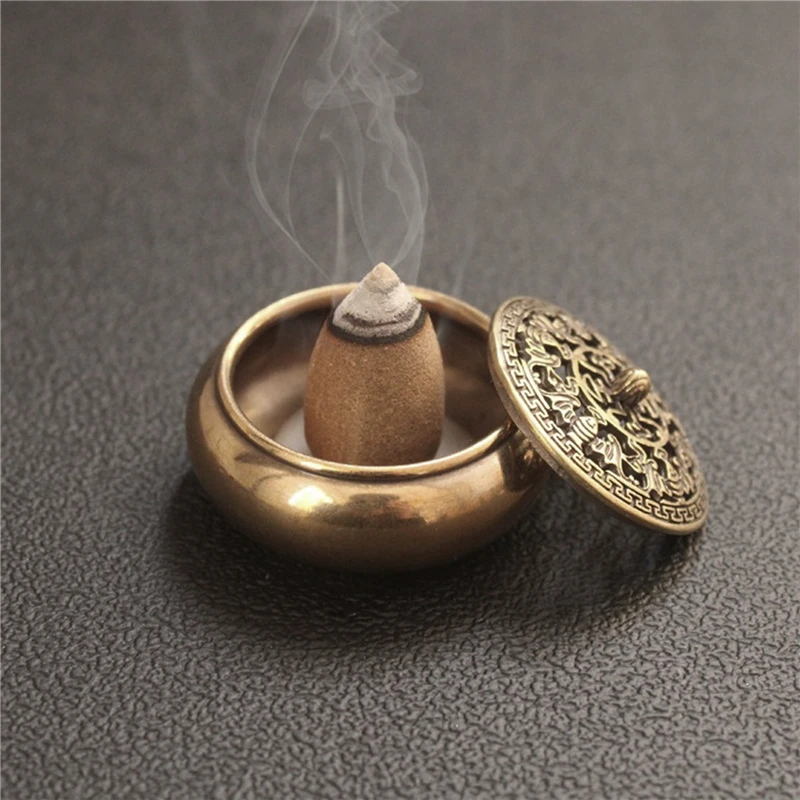 Brûleur d'encens lotus bouddhiste en alliage de cuivre, décoration pour maison et bureau