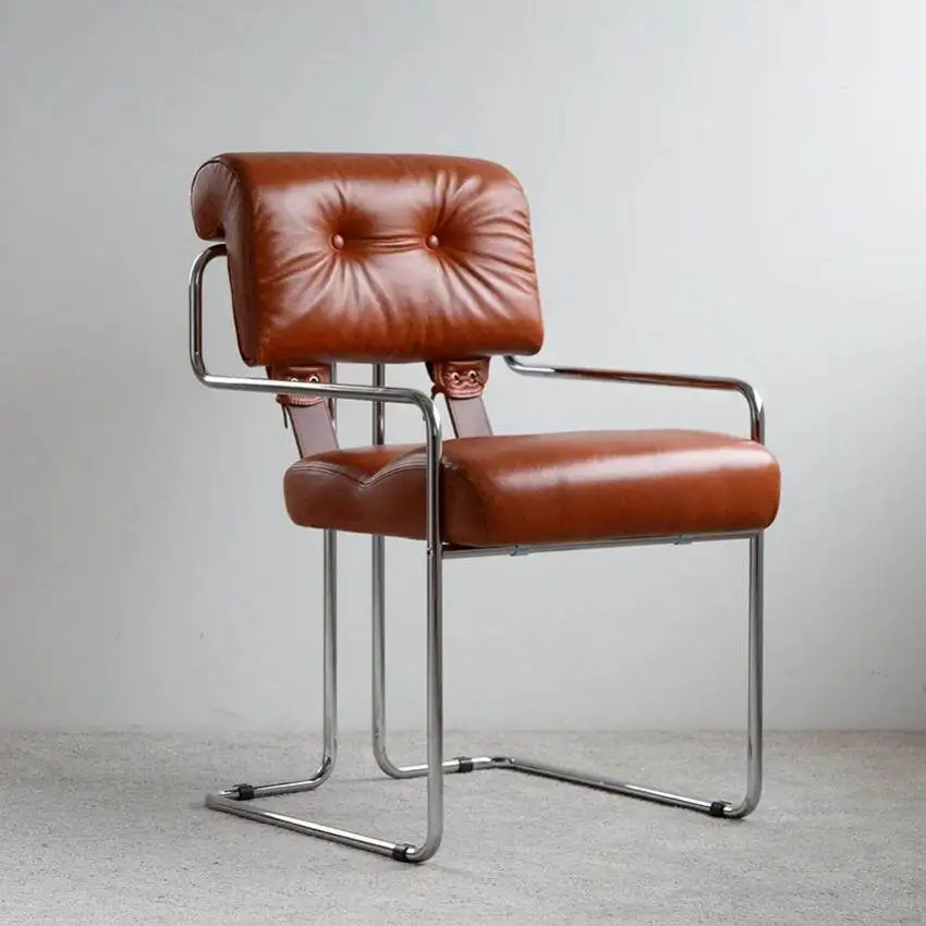 Sedia da Ufficio Vintage in Acciaio Inossidabile, Sedia da Pranzo Stile Bauhaus, Sedia Singola di Design Retrò per Negoziazioni e Relax - immagine 2