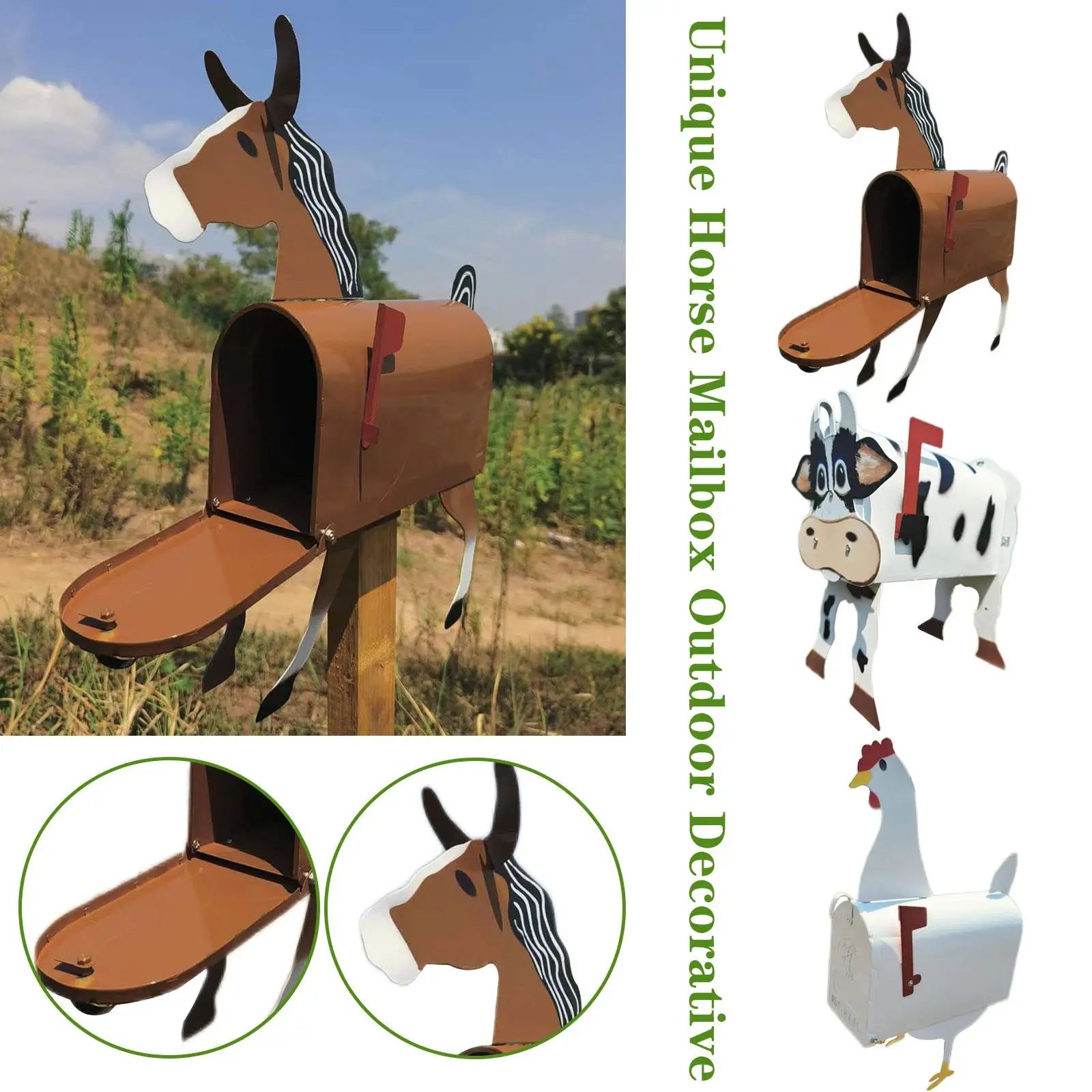 Unique Chicken Cow Horse Mailbox Metal Wall Mounted Post Garden Animal Mailboxes Crafts Outside Box Decoration Farm Weather I1H3