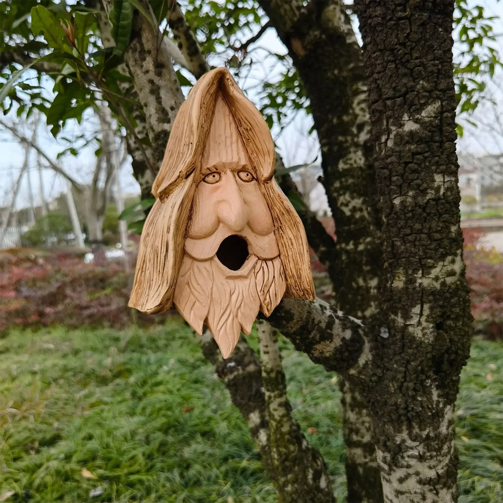 Fairy Tale Bird's Nest Happy Spirit Birdhouse Ornaments Wooden Hand-carved Bird  Feeder Crafts Garden Outdoor Decoration Pendant - AliExpress