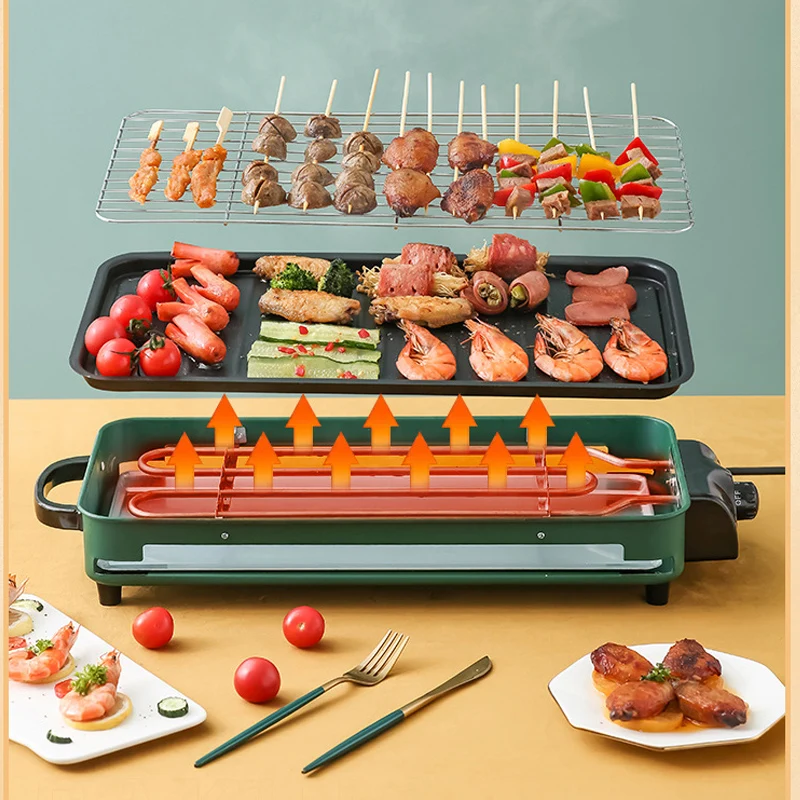 220V Household Electric Grill Indoor Smokeless Skewer Griddle Food Barbecue Baking Pan Roaster Non-Stick BBQ Roasting Oven 5
