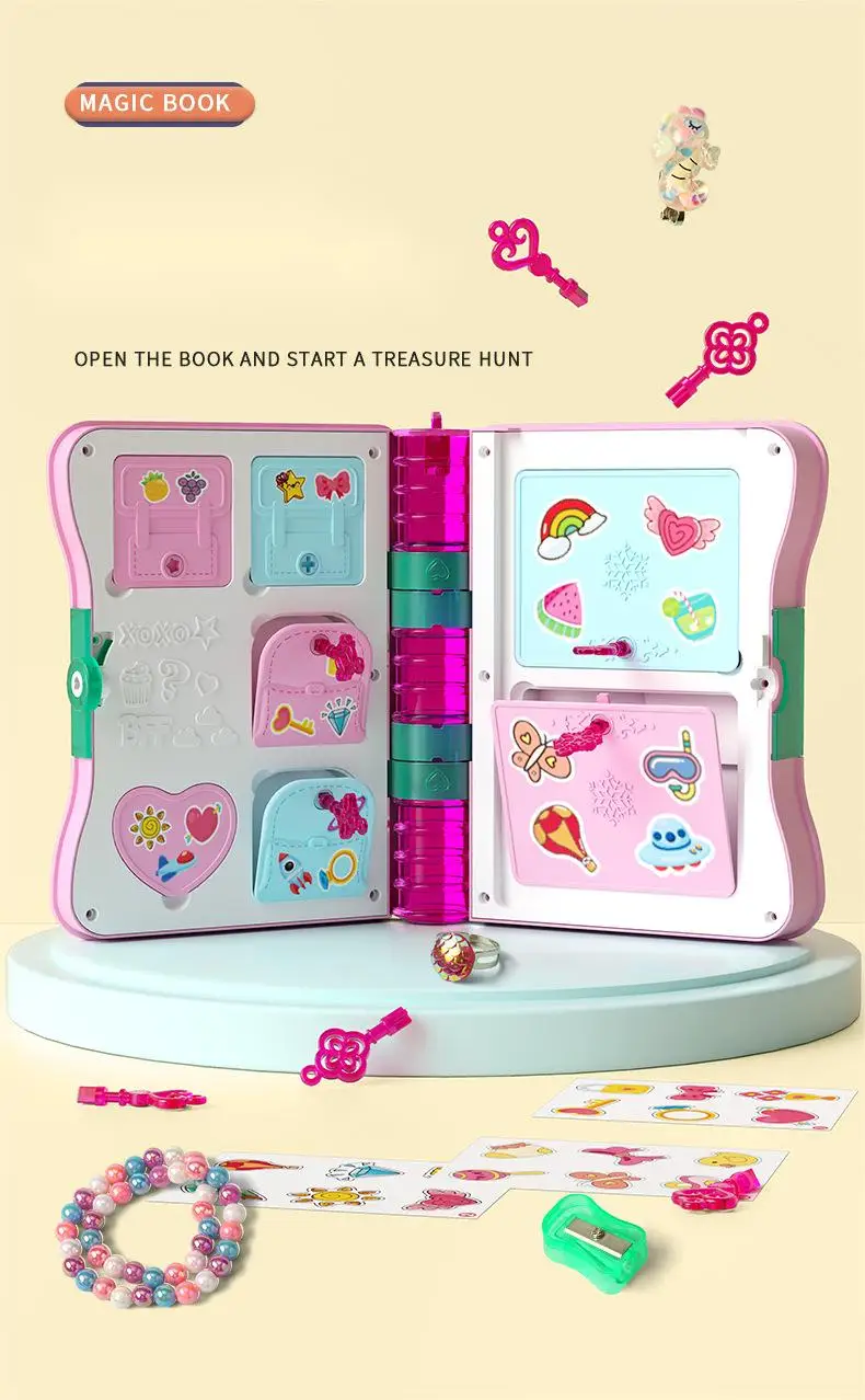 New Magic Book Stationery Set Cartoon Hairpin Pendant Sticker Children'S Play House Toy Gift For 3 - 7 Years Old Girls