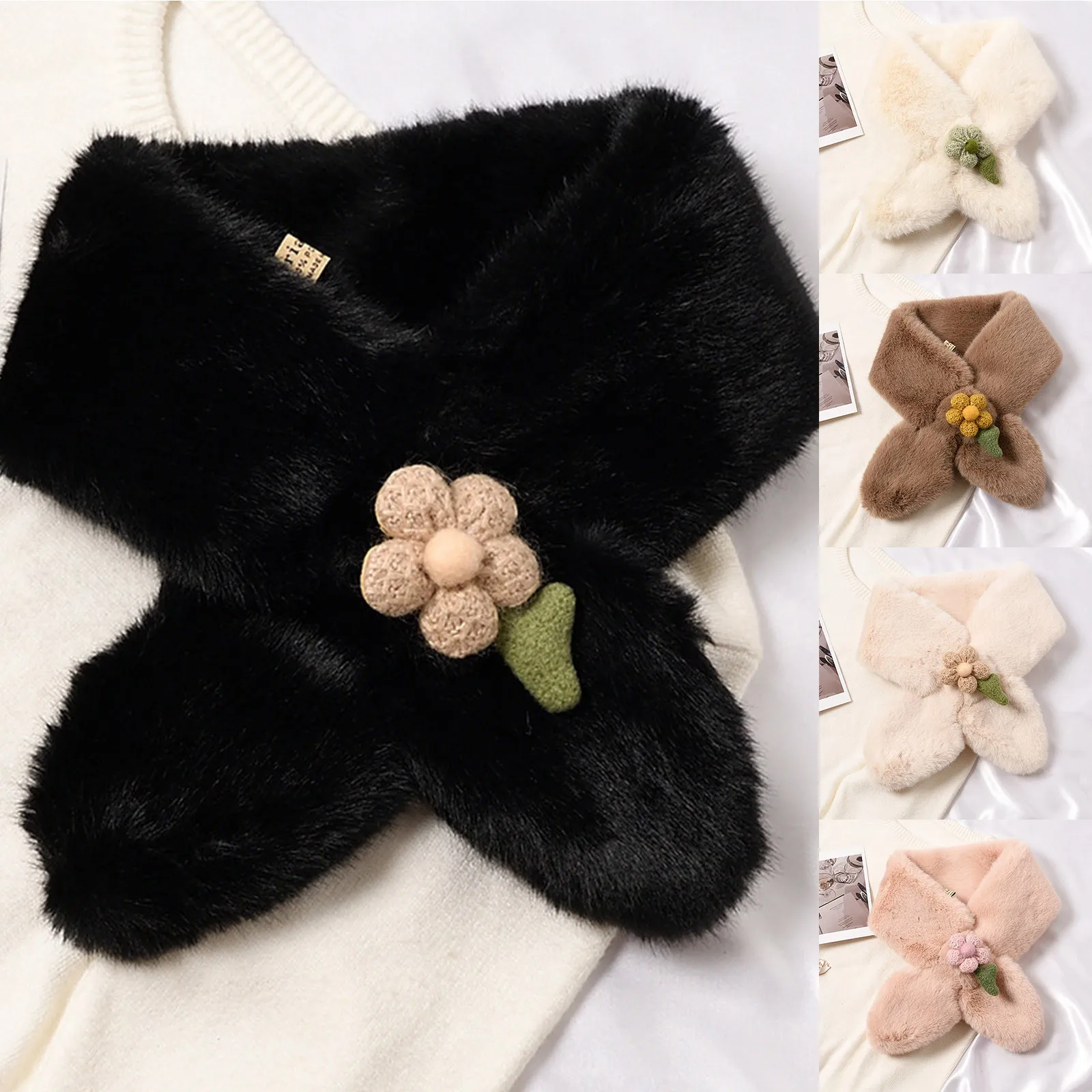 

Autumn and Winter Floral Scarf Women Winter Warm Soft Furry Scarves Casual Female Lady Outdoor Neck Warmer Collar