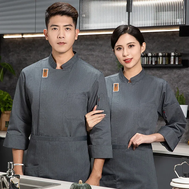 

Kitchen Chef Restaurant Cafe Bakery Men's Long Clothes Shirt Uniform Sleeve Tops Catering Hotel Jacket Waiter Workwear Cook