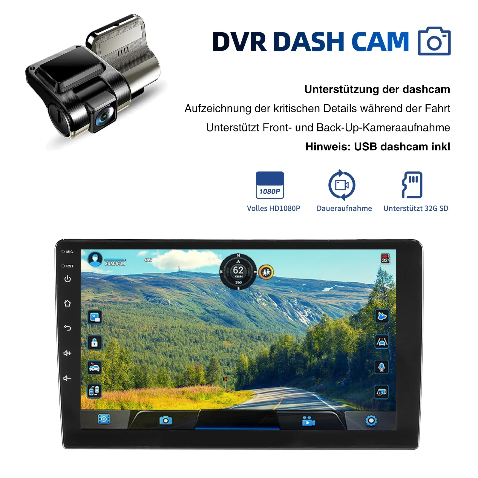Universal Autoradio ESSGOO 7"/9"/10" 2 DIN Android15 6+128 GB Touchscreen Wireless CarPlay Android Auto GPS Navigation Bluetooth AM FM RDS WiFi QLED 4G LTE Lenkradsteuerung Mirror Link – Detail 19