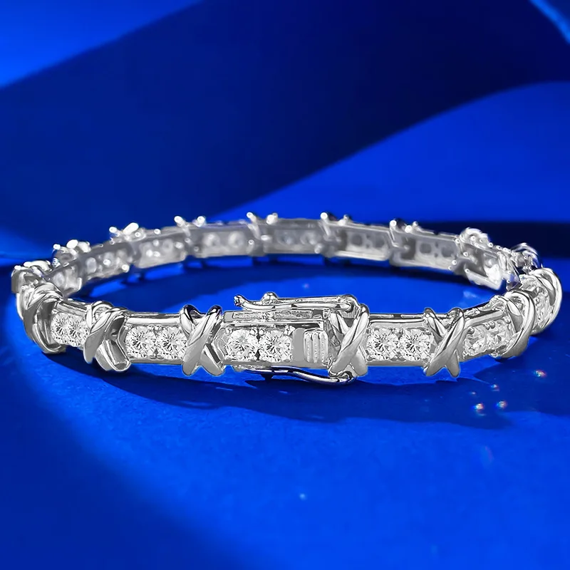 

Trendy Moissanite Diamond Bangle Bracelet 100% Real 925 Sterling Silver Wedding Bracelets for Women Men Promise Party Jewelry