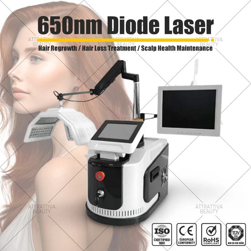 LLLT 650nm Diode Laser Hair Regrowth Machine Professional Scalp Analysis Bald Treatment Beauty Health Salon Equipment 3pcs new 650nm 660nm 130mw cw 350mw ml101f27 ld push red mitsubishi laser diode