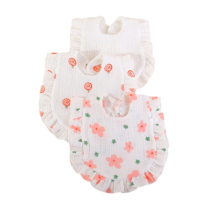 

K1MA Crepe-Cotton Baby Bib Floral Teething Bib Set for Eating Infant Feeding Bib 3pcs