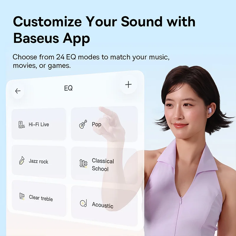 Baseus Bass WM02s אוזניות אלחוטיות Bluetooth 6.0 TWS אוזניות מיני וקומפקטיות נוחות ללבישה, 36 שעות חיי סוללה ארוכים IPX5