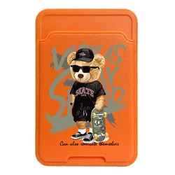 Skateboard Bear Phone Wallet Stick - On Credit Card Holder (Orange)