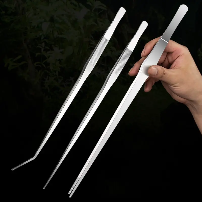 28/38/48cm Aquarium Tweezers Pliers Fish Tank Plant Aquascape Tools Straight Curved Forceps Clip Aquatic Feeding Tongs