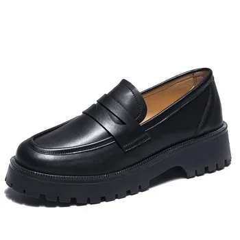 Size 34-48 Genuine Leather Women Shoes Sneakers New Thick Bottom Loafers School Women Shoes Horse Shoes Ladies 1