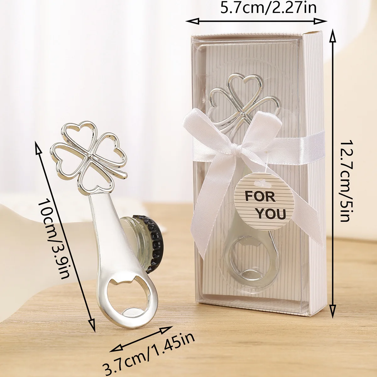 Alloy Beer Bottle Opener Heart Four Leaves Clover Wedding Favor Beer Opener In Gift Box