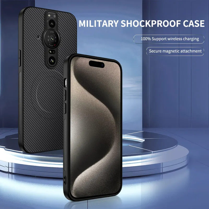 Magnetic Carbon Fiber Textured PU Leather Shockproof Case