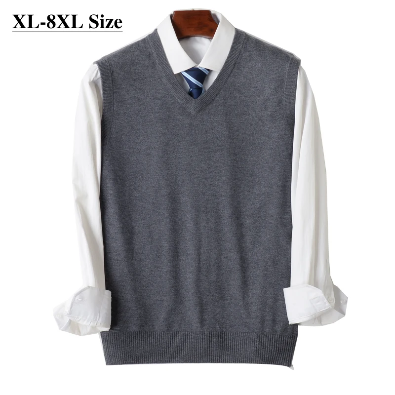 Men Sweater Vests 8XL 7XL 6XL Knit Loose V-neck Sleeveless Solid Color Business Casual Autumn Winter Pullover