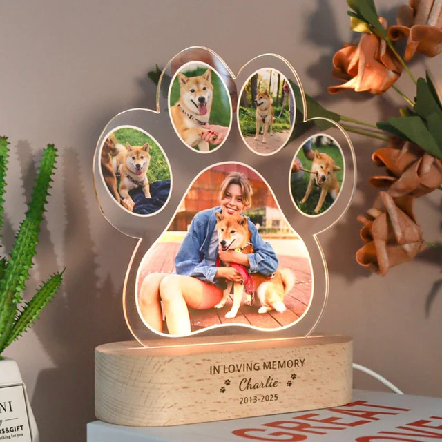 Custom Dog Cat Photo Memorial Night Light Light Up Pet Memorial Plaque Personalized Pet Keepsake Sign Sympathy Gift for Pet 1