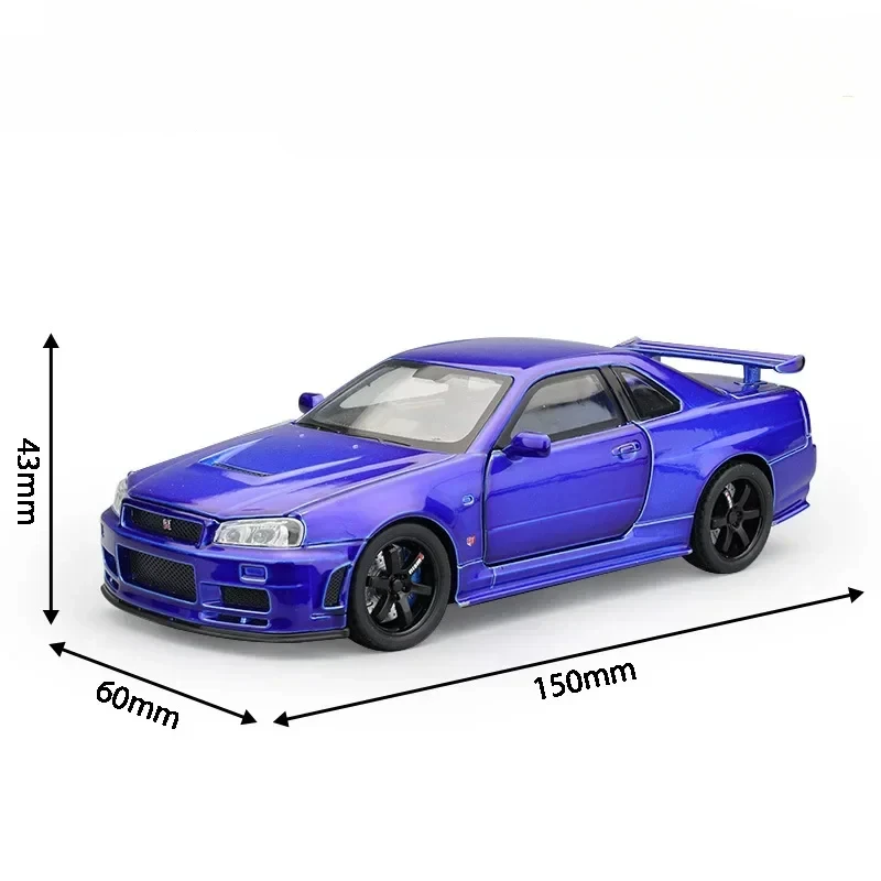 thumbnail image 2 of 1:32 Nissan Skyline GTR R34 Alloy Scale Model Car Diecast Metal Vehicle Sound＆Light Collectible Children Toy Gifts 2 of 11