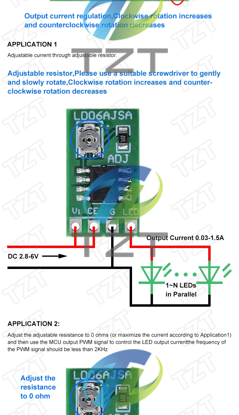 30-1500mA einstellbarer Konstantstrom-LED-Treiber DC 3,3 V 3,7 V 4,2 V 5V PWM-Steuer platine Buck Power Module – Detail 4