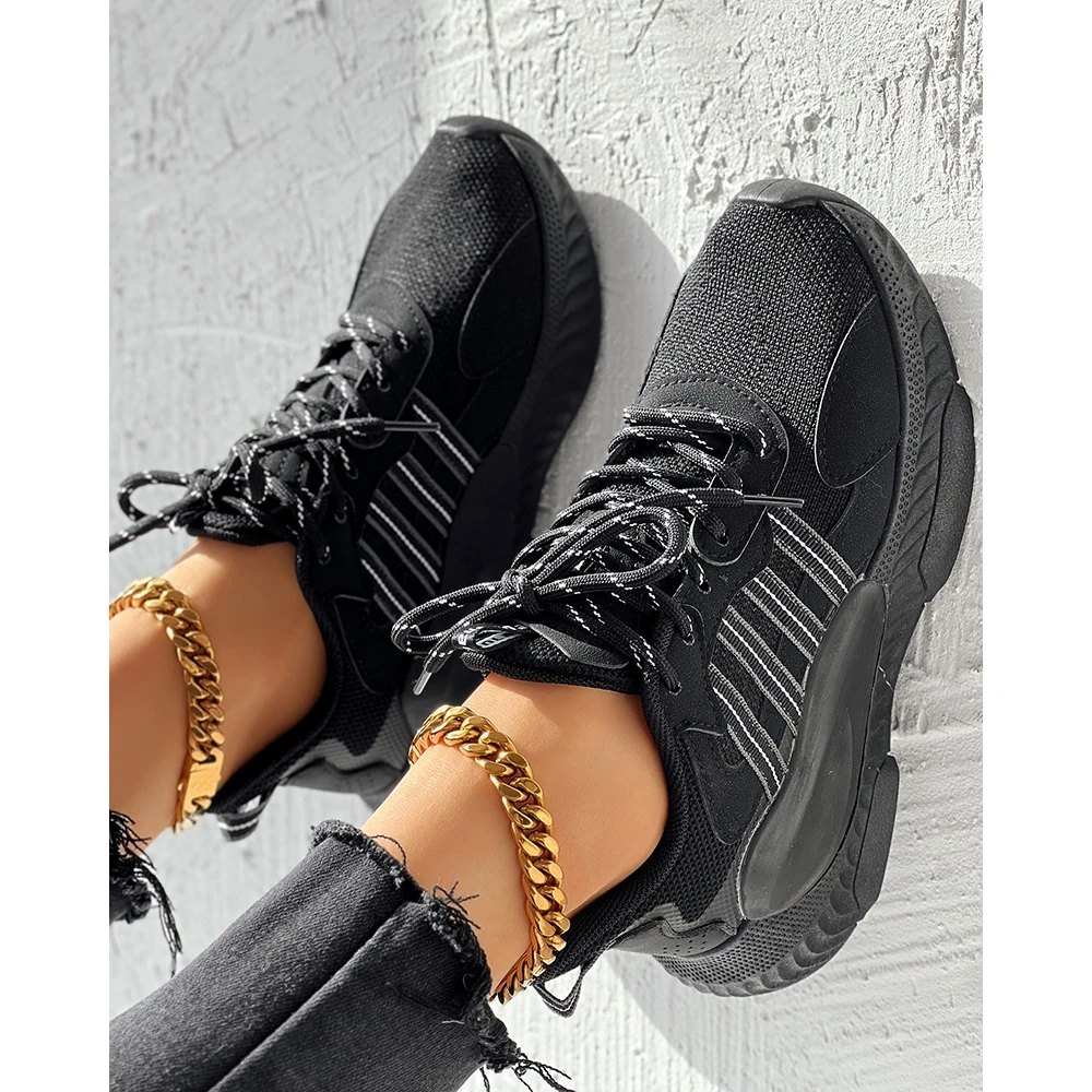 Fashion Women Breathable Mesh Lace-up Sneakers Daily Casual Round Toe Platform Sports Shoes Spring Going Out Running Shoes