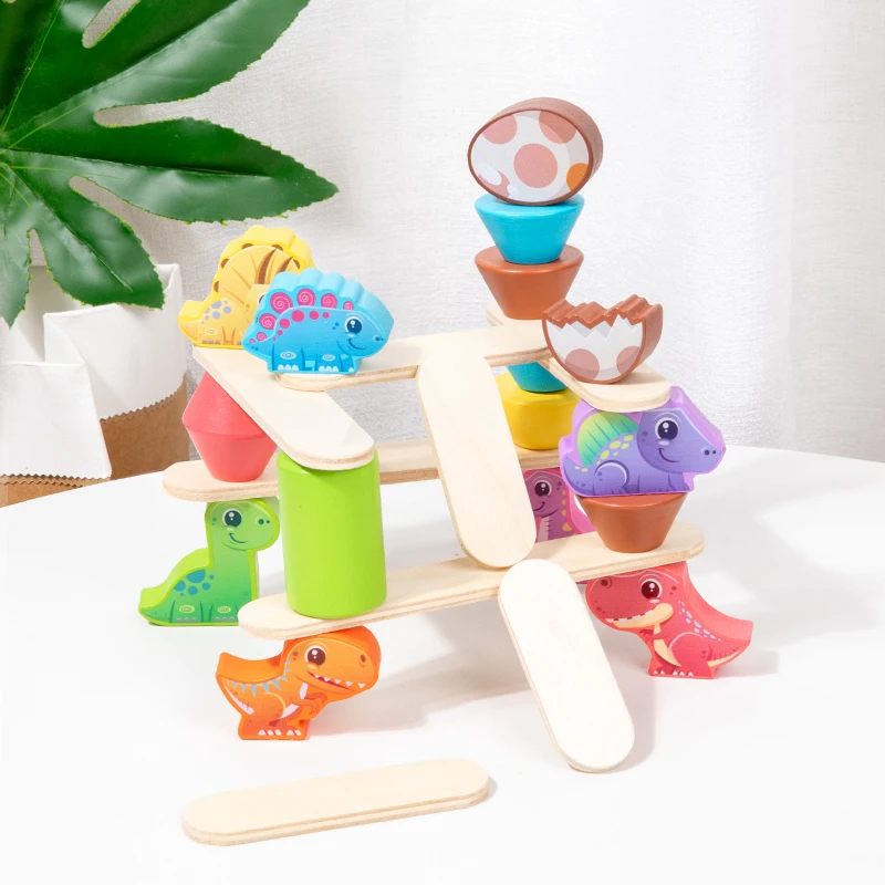 Children's 3D three-dimensional wooden building blocks, dinosaur balance stacking blocks, children's educational toys, holiday g