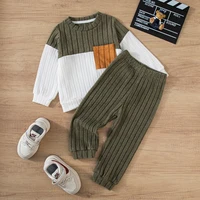 2025 garçons automne hiver à manches longues pull costumes couleur unie bloc pantalon ensemble enfants tenue décontracté confortable vêtements 4