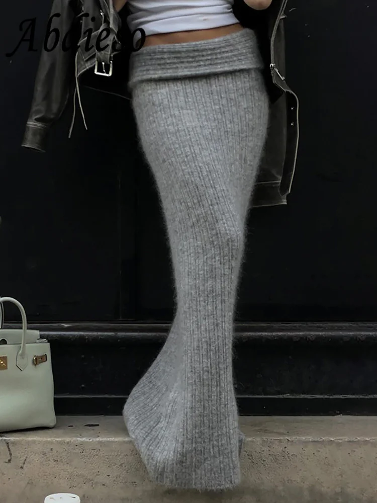

Abdieso Gray Knitted Sweater High Waist Skirts Women Vintage Streetwear Fashion 2023 Fall Winter Casual Long Skirt Y2K New