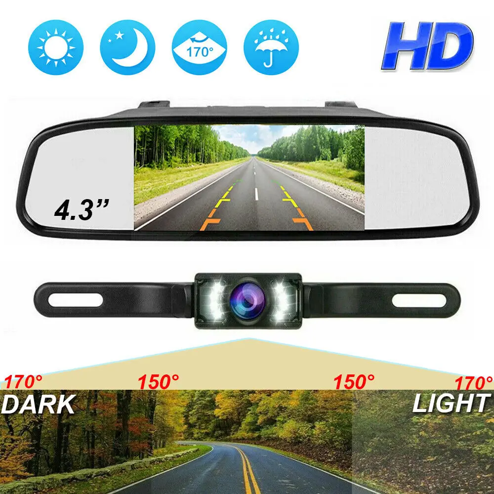 Bileeko Car Backup Camera Rear View System 4.3" LCD Mirror Monitor Night Vision Parking Camera