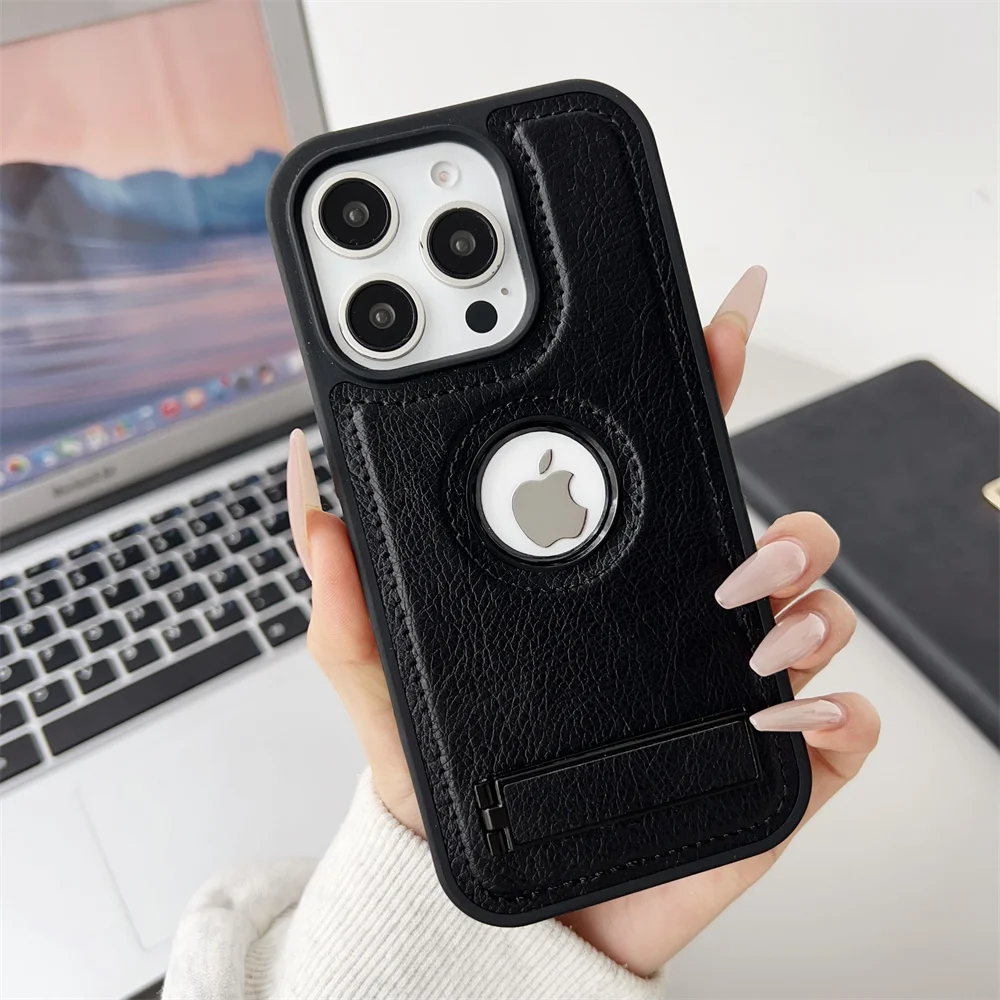 Sleek Invisible Fold Stand Leather Phone Case - Ultra Thin PU Cover with Logo Hole