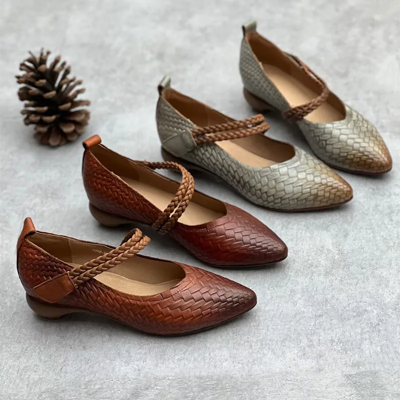 

Handmade retro nostalgia cowhide pointed women's shoes real leather shoes 3CM