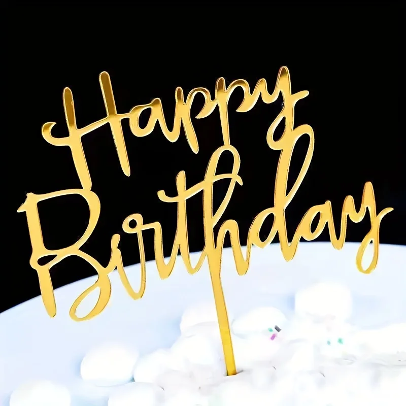 10/20Pcs Gold Schwarz Alles Gute Zum Geburtstag Kuchen Topper DIY Acryl Brief Einfache Design Kinder Geburtstag Party Dessert Dekoration liefert – Detail 9