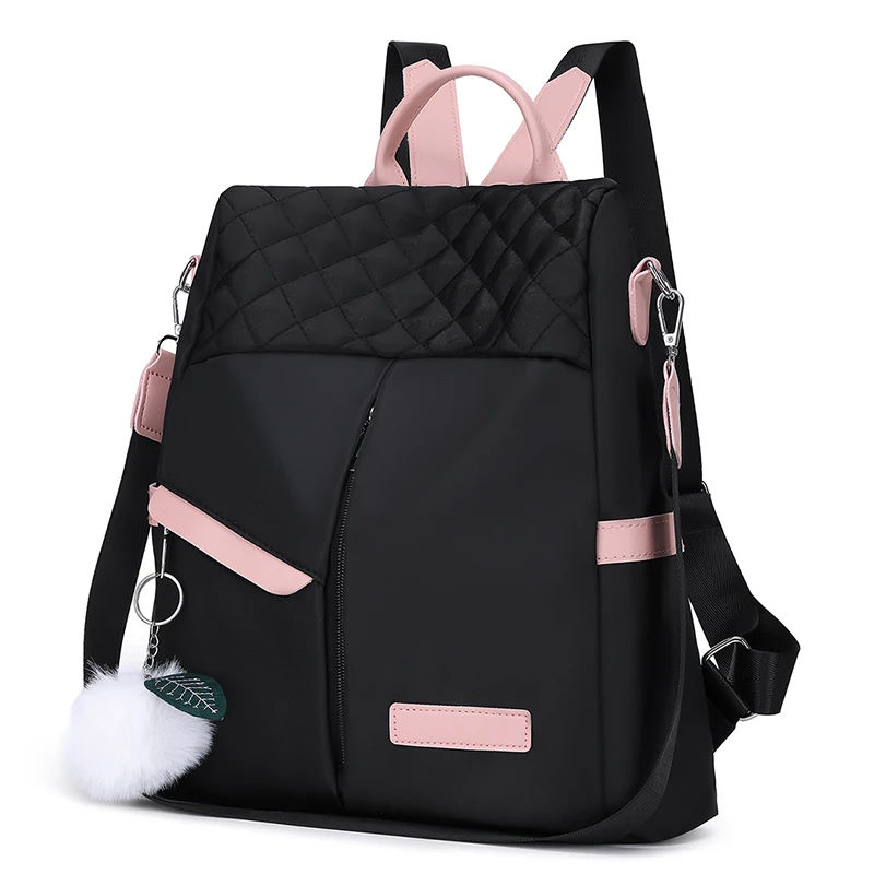 Women's backpack, large capacity, with adjustable shoulder straps, solid color, zipper closure, polyester lining, suitable for v
