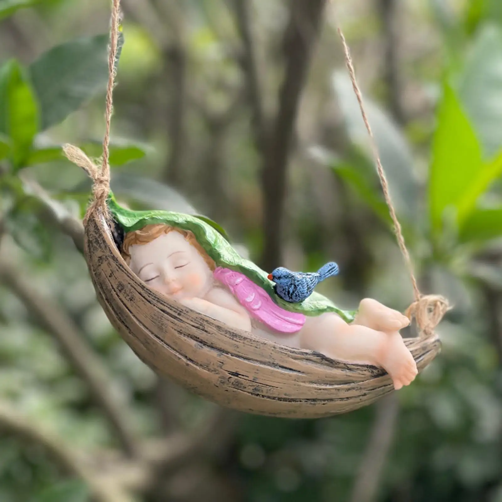 Figure Décor Sculpture Girl Figurine Sleeping Girl Statues, Swing Hammock Figurines for Backyard Holiday Outdoor Patio Gifts