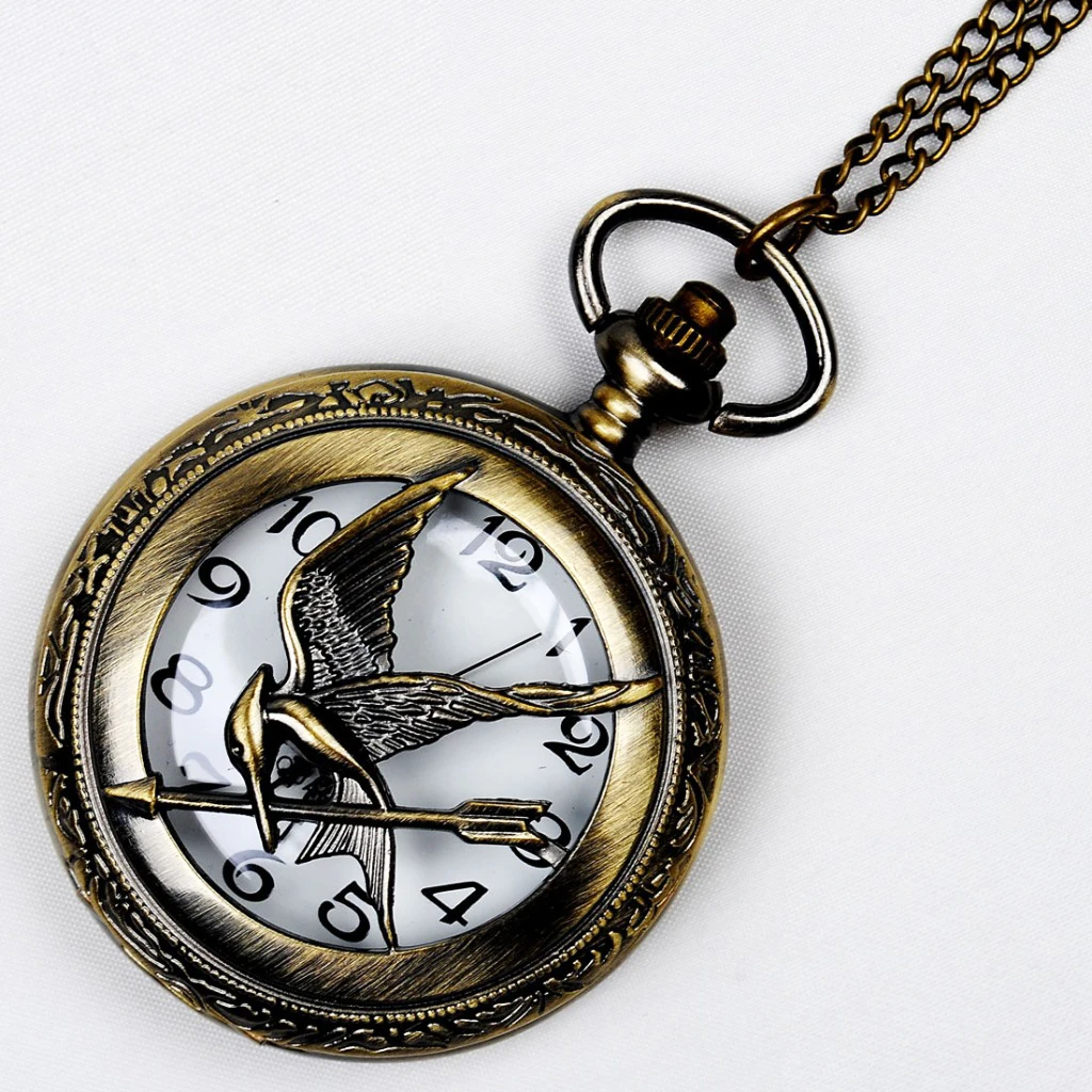 레트로 모킹버드 새가 화살을 들고 있는 포켓워치, 속이 빈 라이트 엣지 쿼츠 앤틱 포켓워치, 남성용 펜던트 시계 ﻿