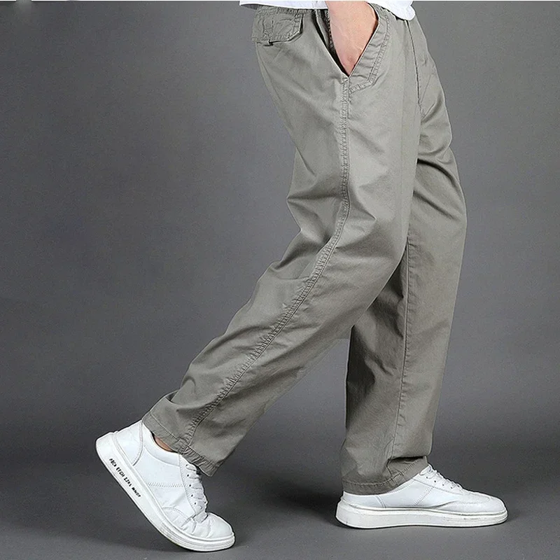 

New Four Seasons Men's Casual Pants Men's Solid Loose Mid Waist Plus Size Straight Sweatpants